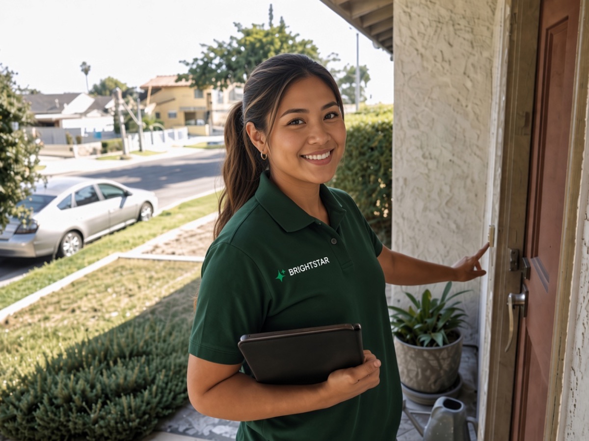 A BrightStar specialist arriving at a home